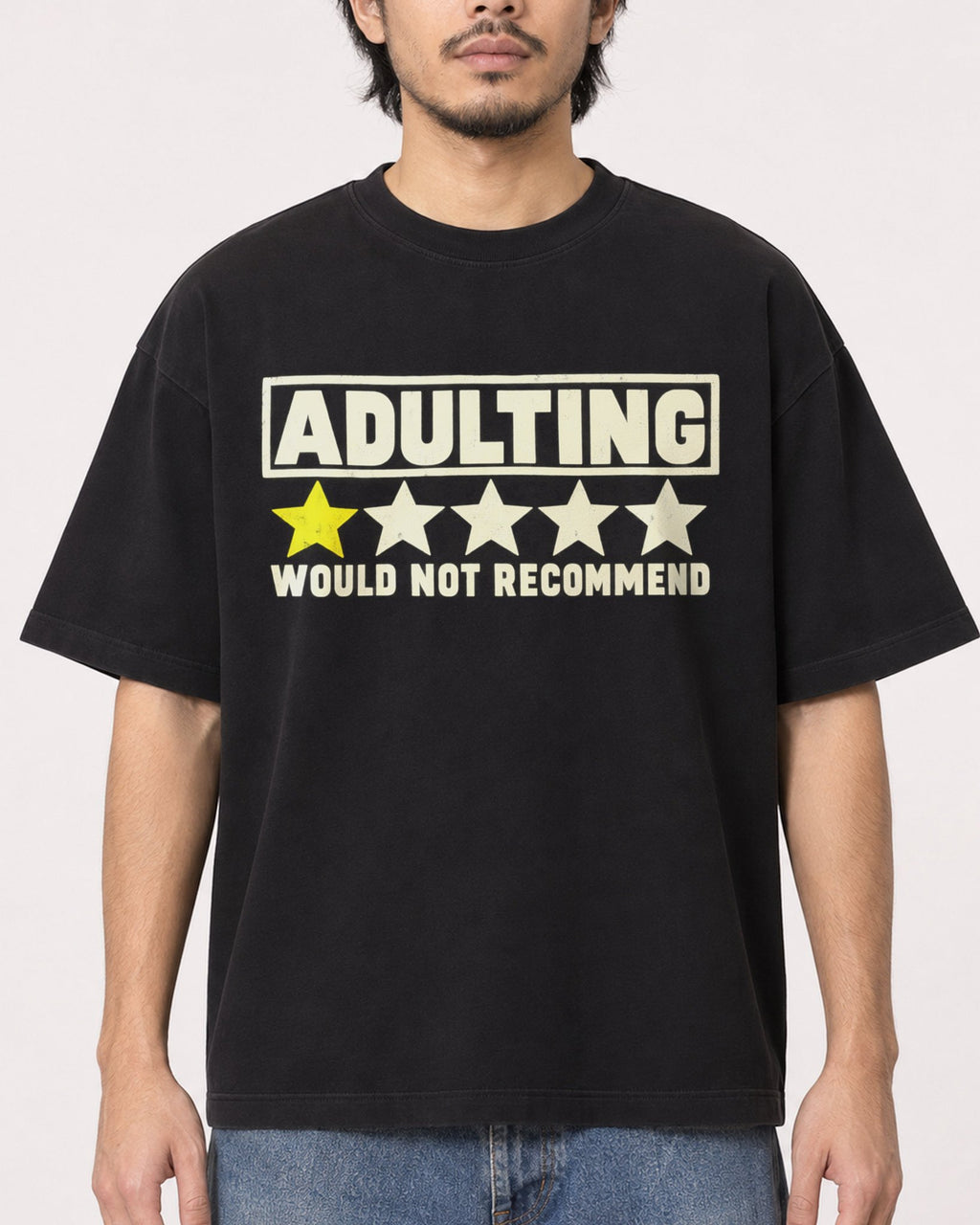 Mockup Boxy Heavyweight Tee Black male close-up 22