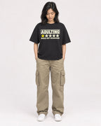 Mockup Boxy Heavyweight Tee Black female full-body 22
