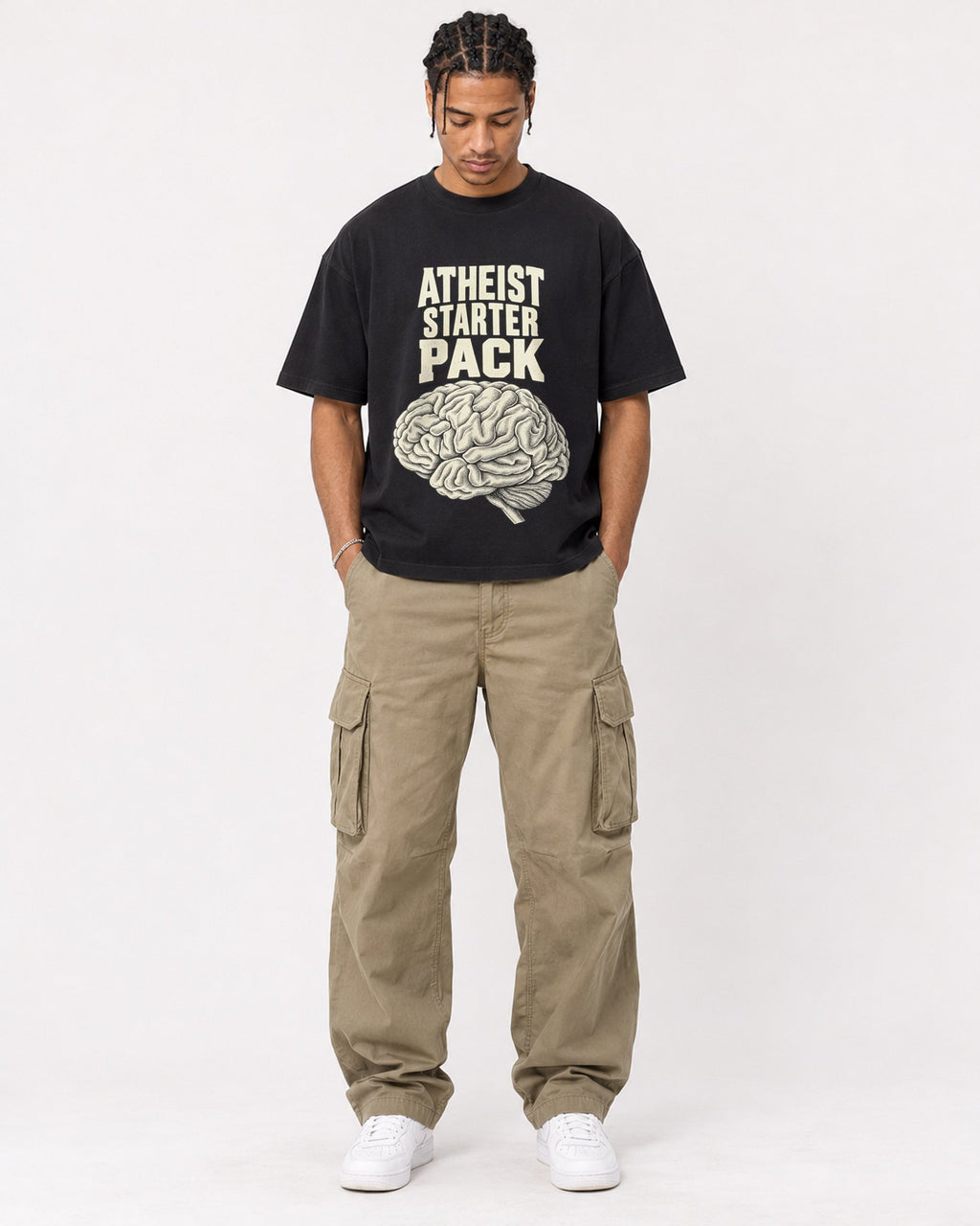 Mockup Boxy Heavyweight Tee Black male full-body 40