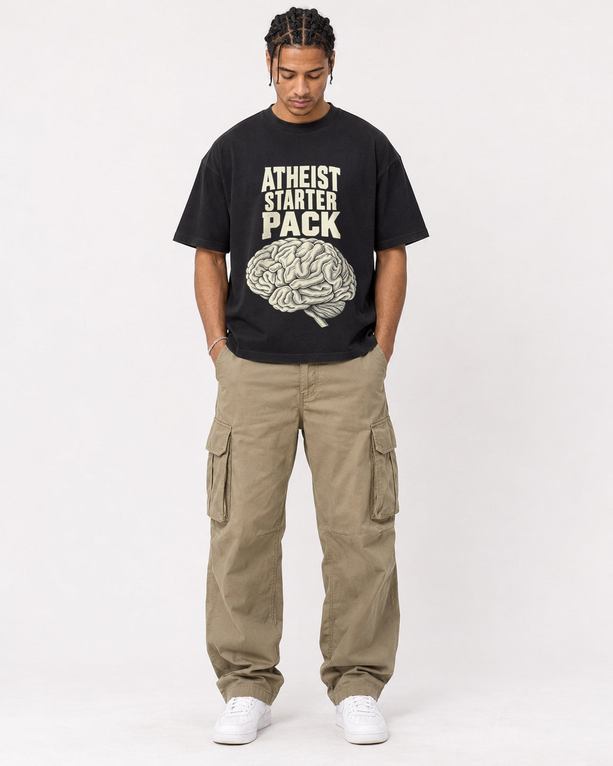 Mockup Boxy Heavyweight Tee Black male full-body 40