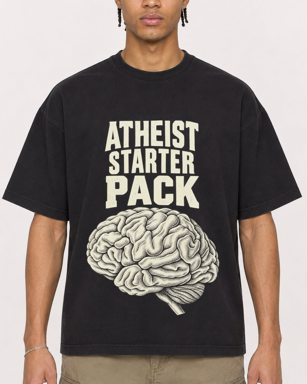Mockup Boxy Heavyweight Tee Black male close-up 40