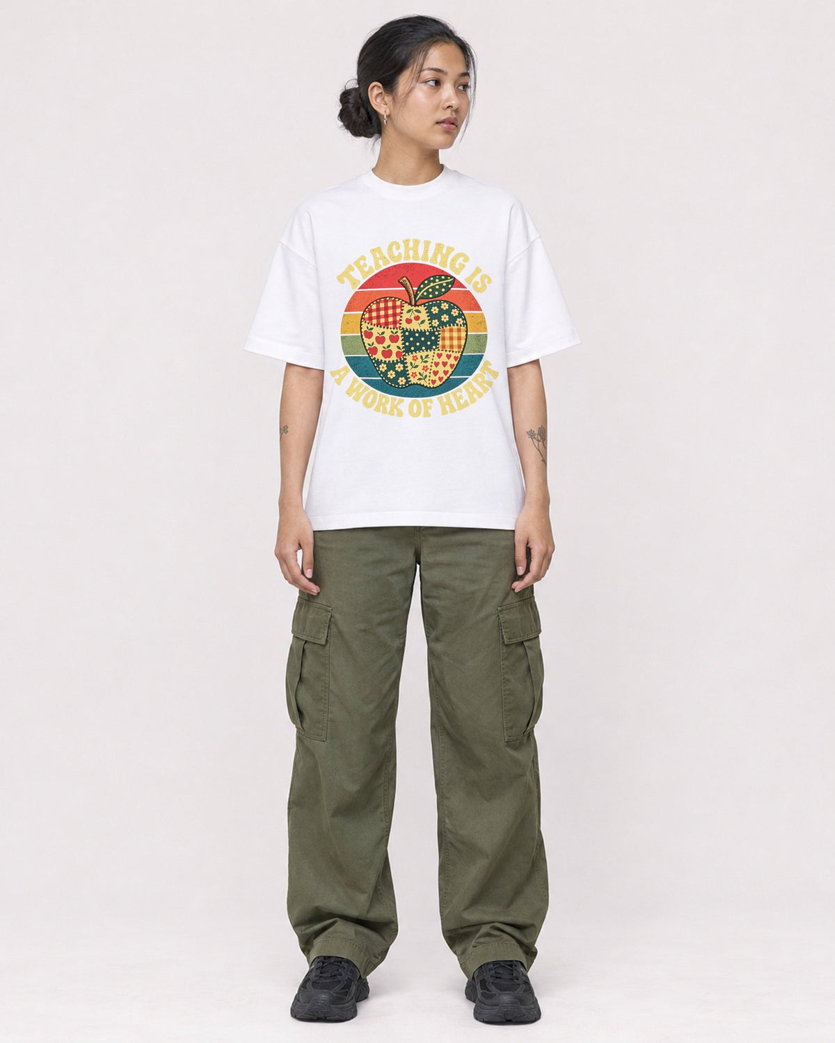 Mockup Boxy Heavyweight Tee White female full-body 12