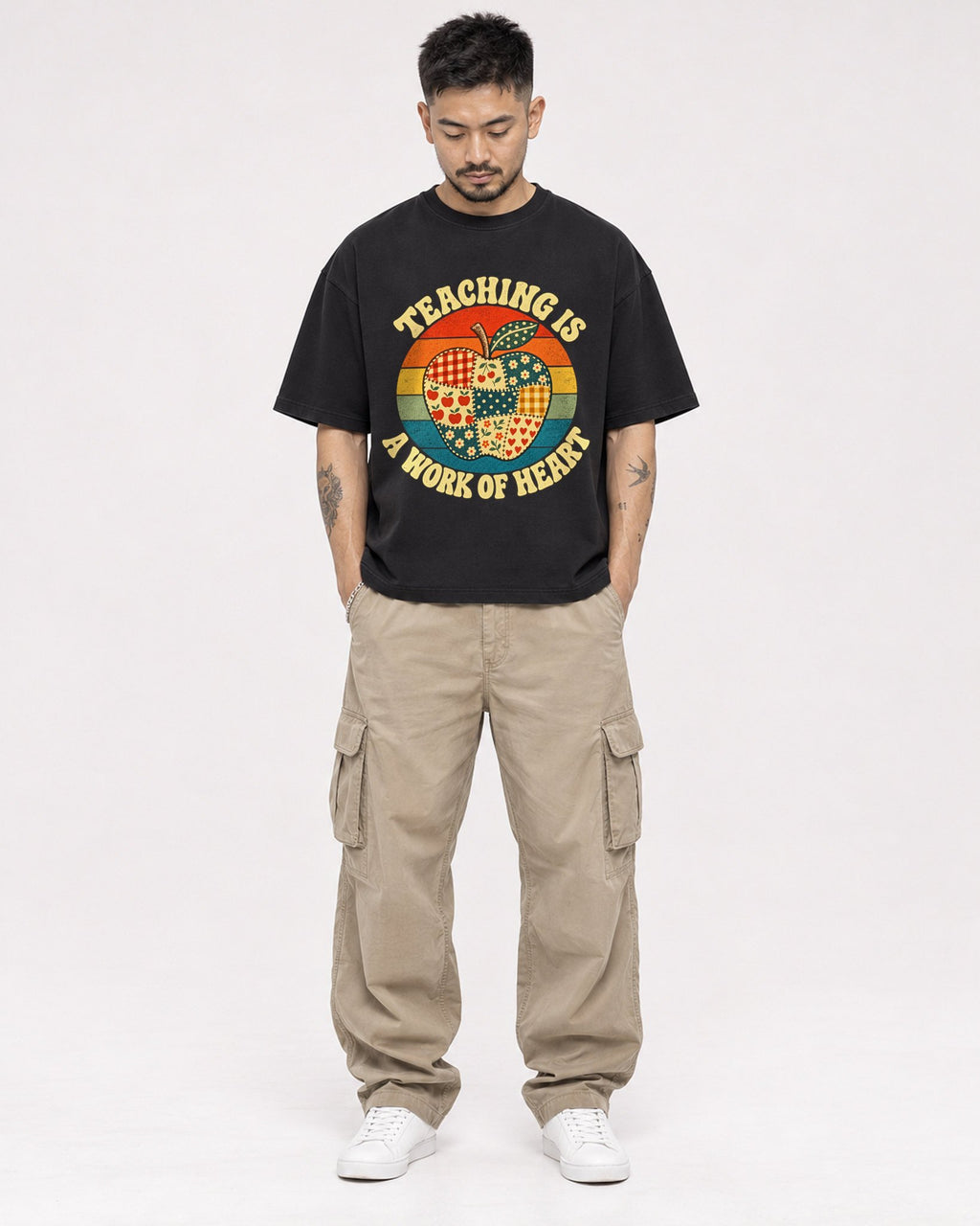 Mockup Boxy Heavyweight Tee Black male full-body 12