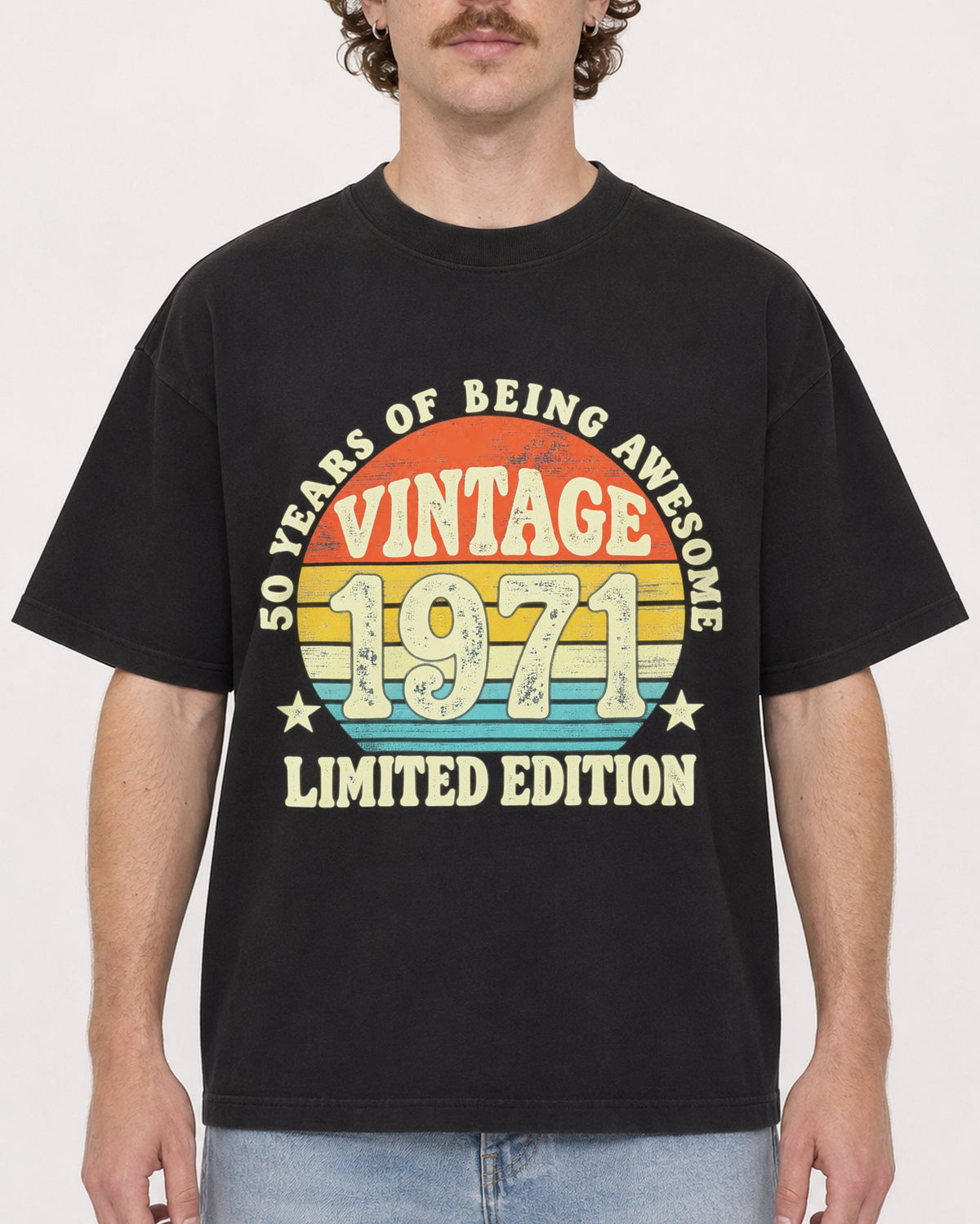 Mockup Boxy Heavyweight Tee Black male close-up 09