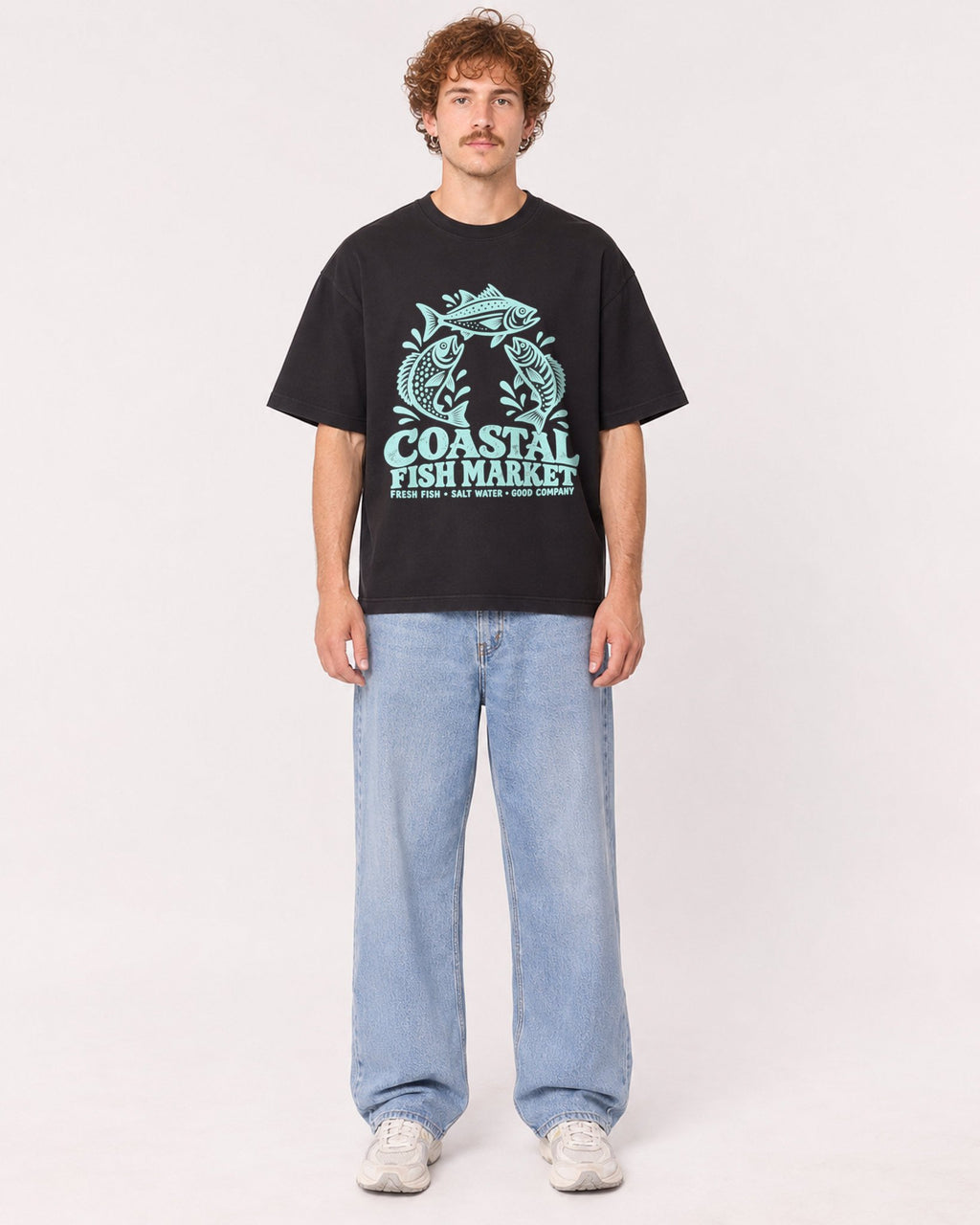 Mockup Boxy Heavyweight Tee Black male full-body 09