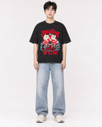 Mockup Boxy Heavyweight Tee Black male full-body 01