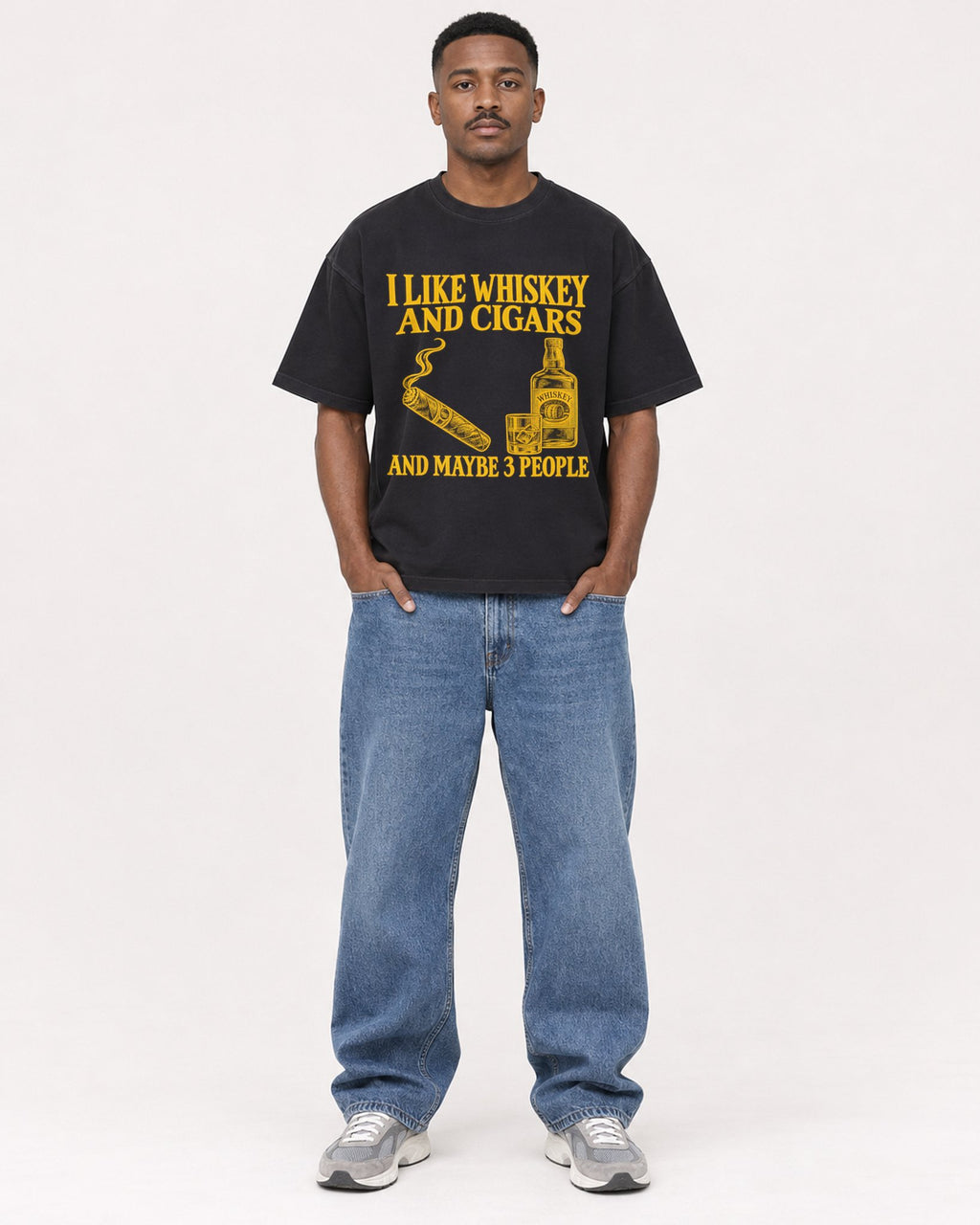 Mockup Boxy Heavyweight Tee Black male full-body 14