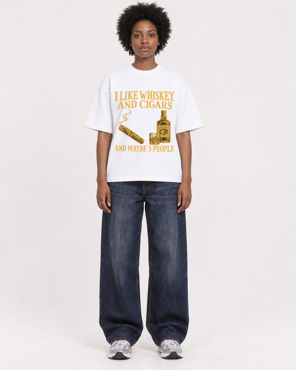 Mockup Boxy Heavyweight Tee White female full-body 14