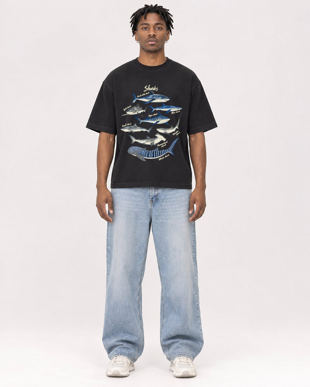 Mockup Boxy Heavyweight Tee Black male full-body 05