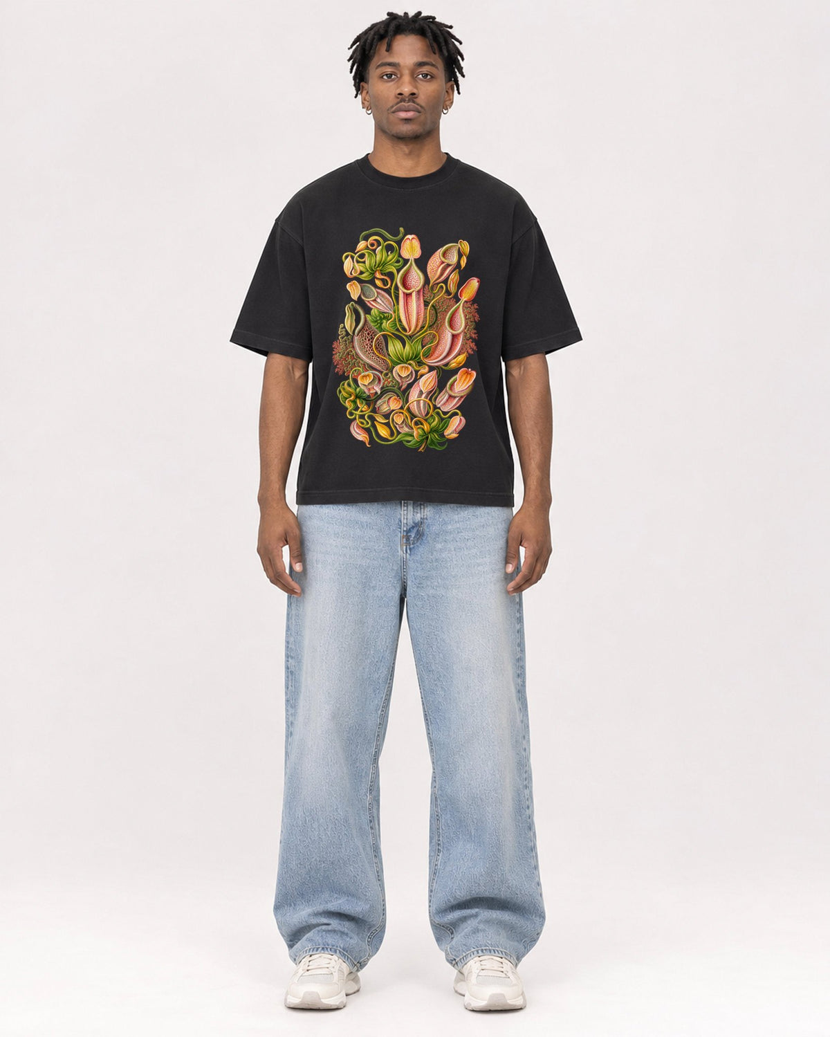 Mockup Boxy Heavyweight Tee Black male full-body 05
