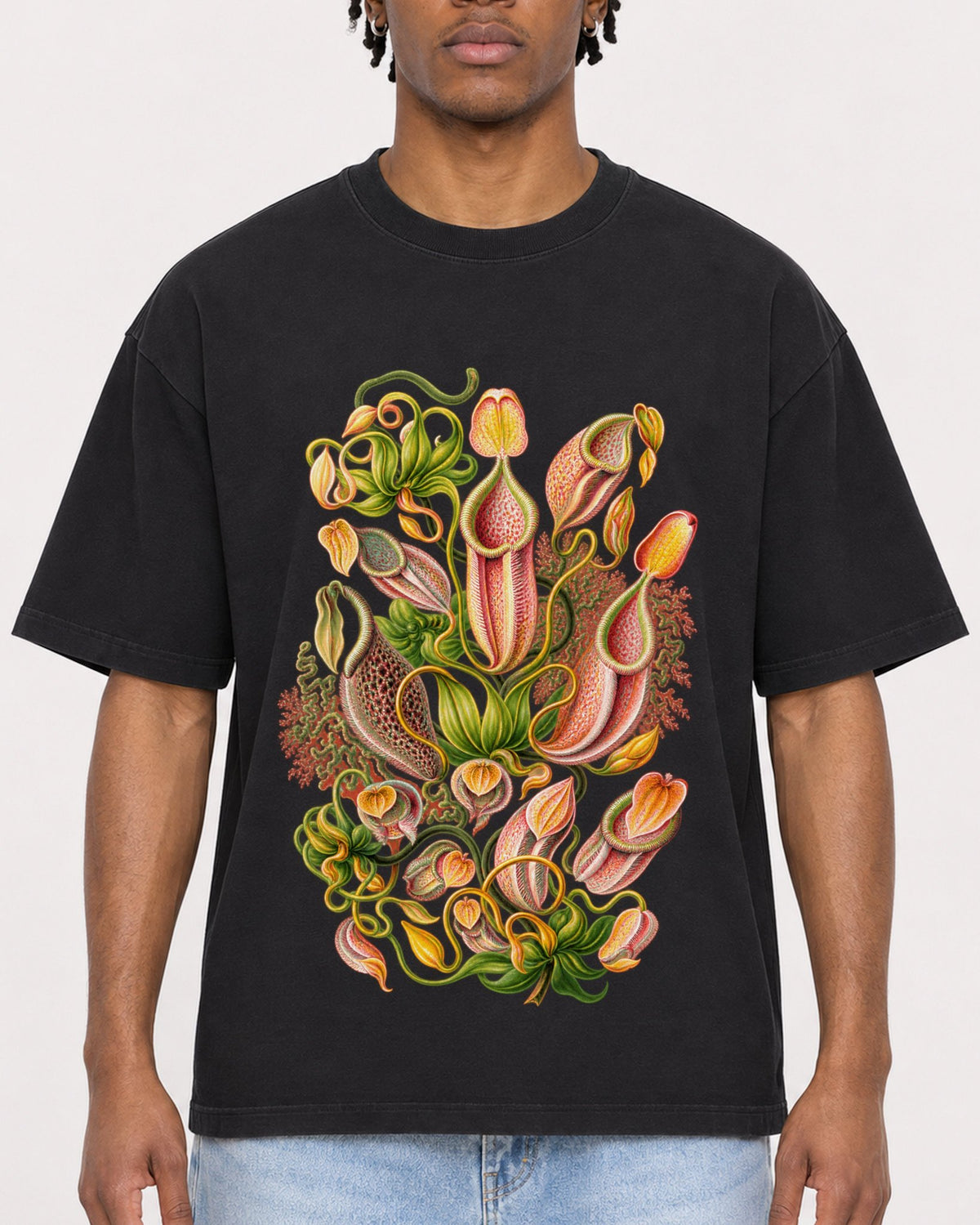 Mockup Boxy Heavyweight Tee Black male close-up 05