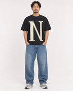 Mockup Boxy Heavyweight Tee Black male full-body 02