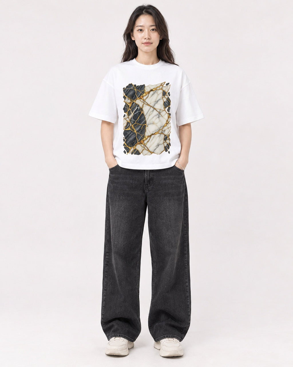 Mockup Boxy Heavyweight Tee White female full-body 03