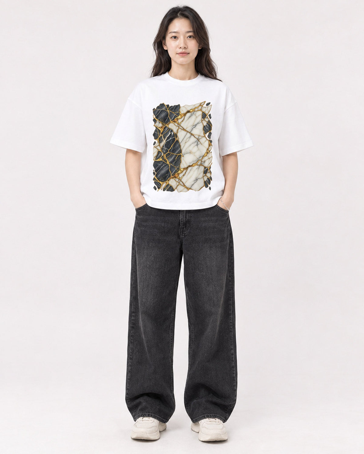 Mockup Boxy Heavyweight Tee White female full-body 03