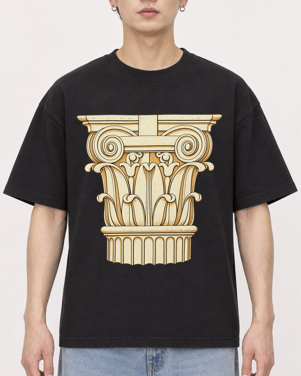 Mockup Boxy Heavyweight Tee Black male close-up 01