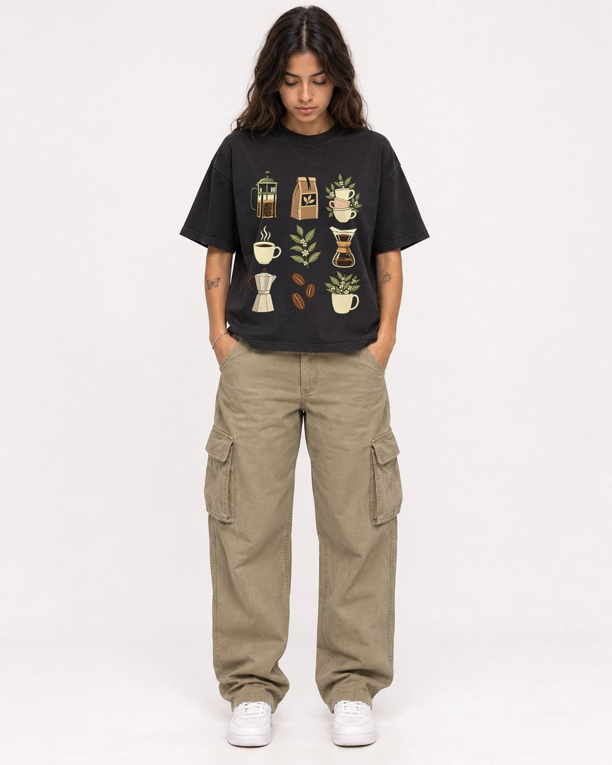 Mockup Boxy Heavyweight Tee Black female full-body 06