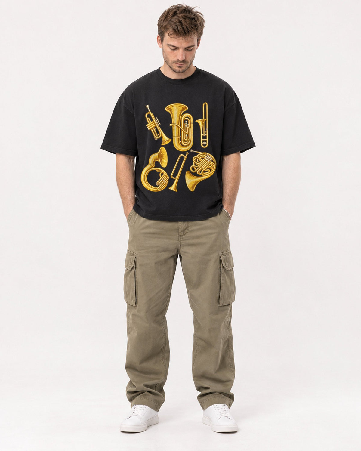 Mockup Boxy Heavyweight Tee Black male full-body 08