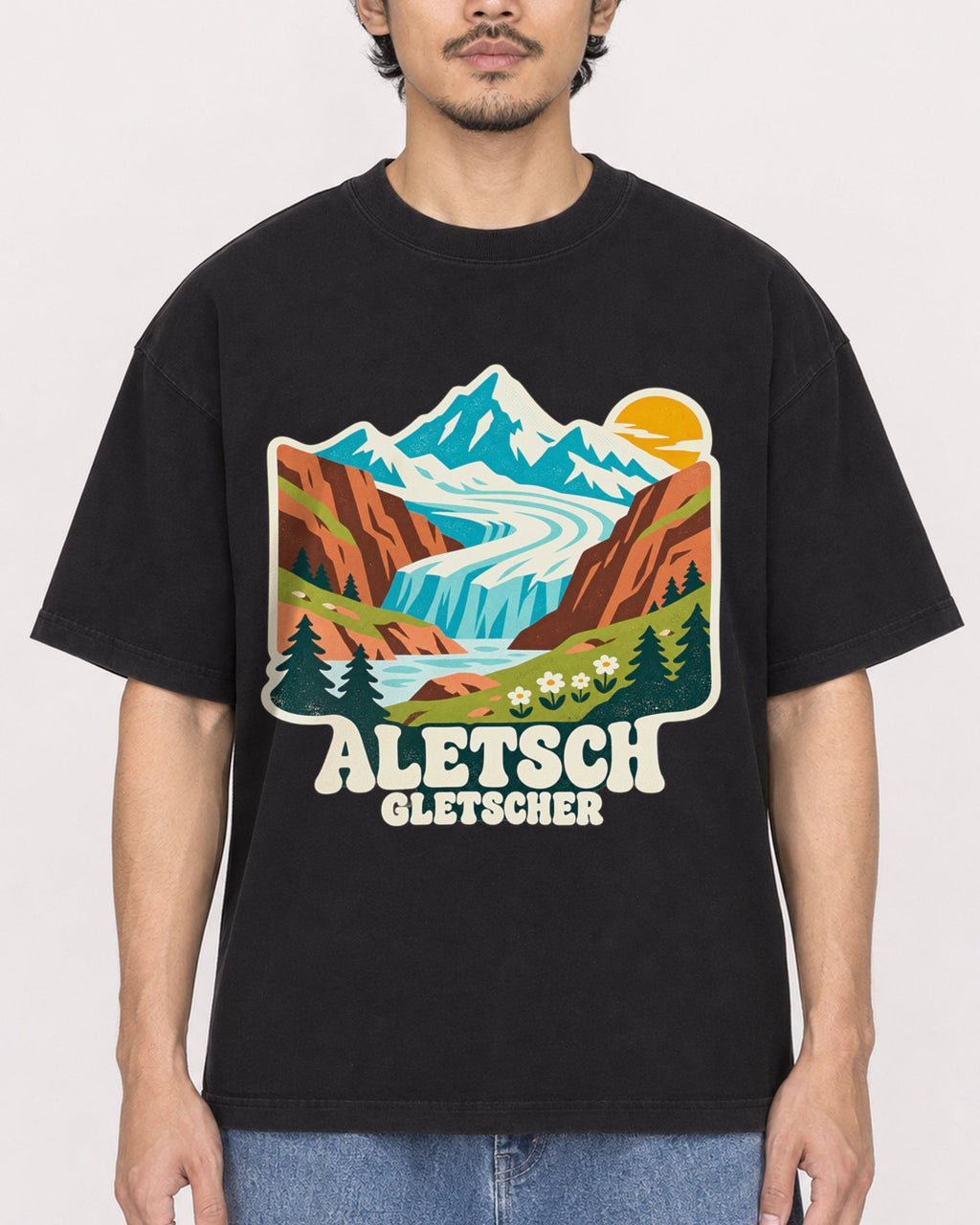 Mockup Boxy Heavyweight Tee Black male close-up 02