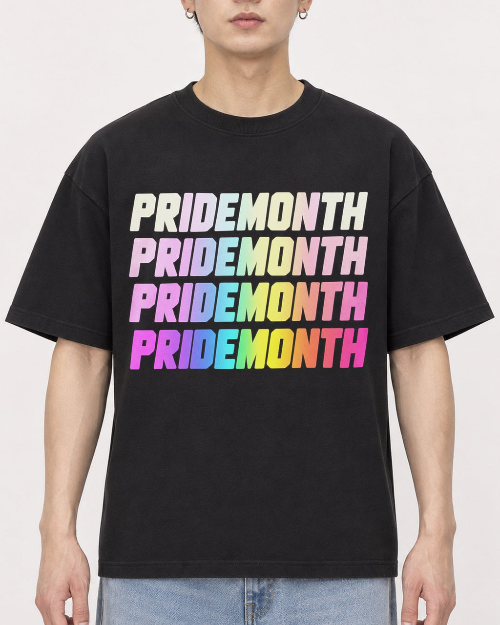 Mockup Boxy Heavyweight Tee Black male close-up 01