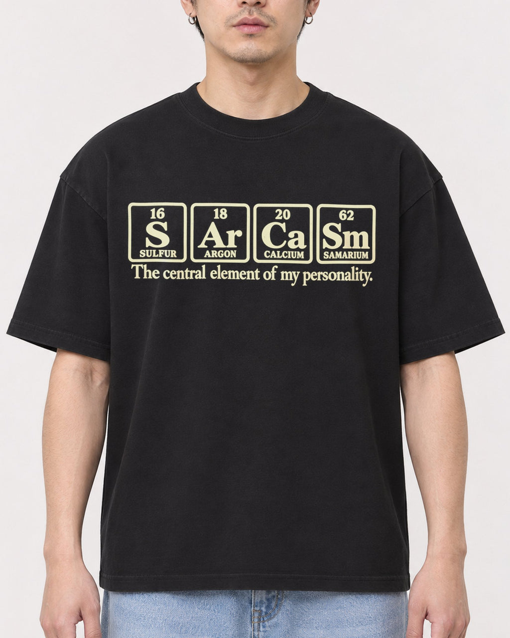 Mockup Boxy Heavyweight Tee Black male close-up 13