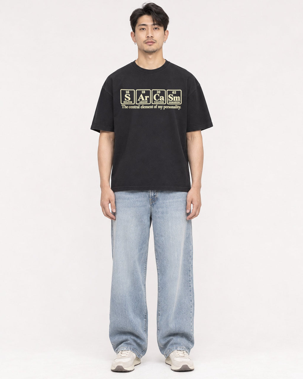 Mockup Boxy Heavyweight Tee Black male full-body 13