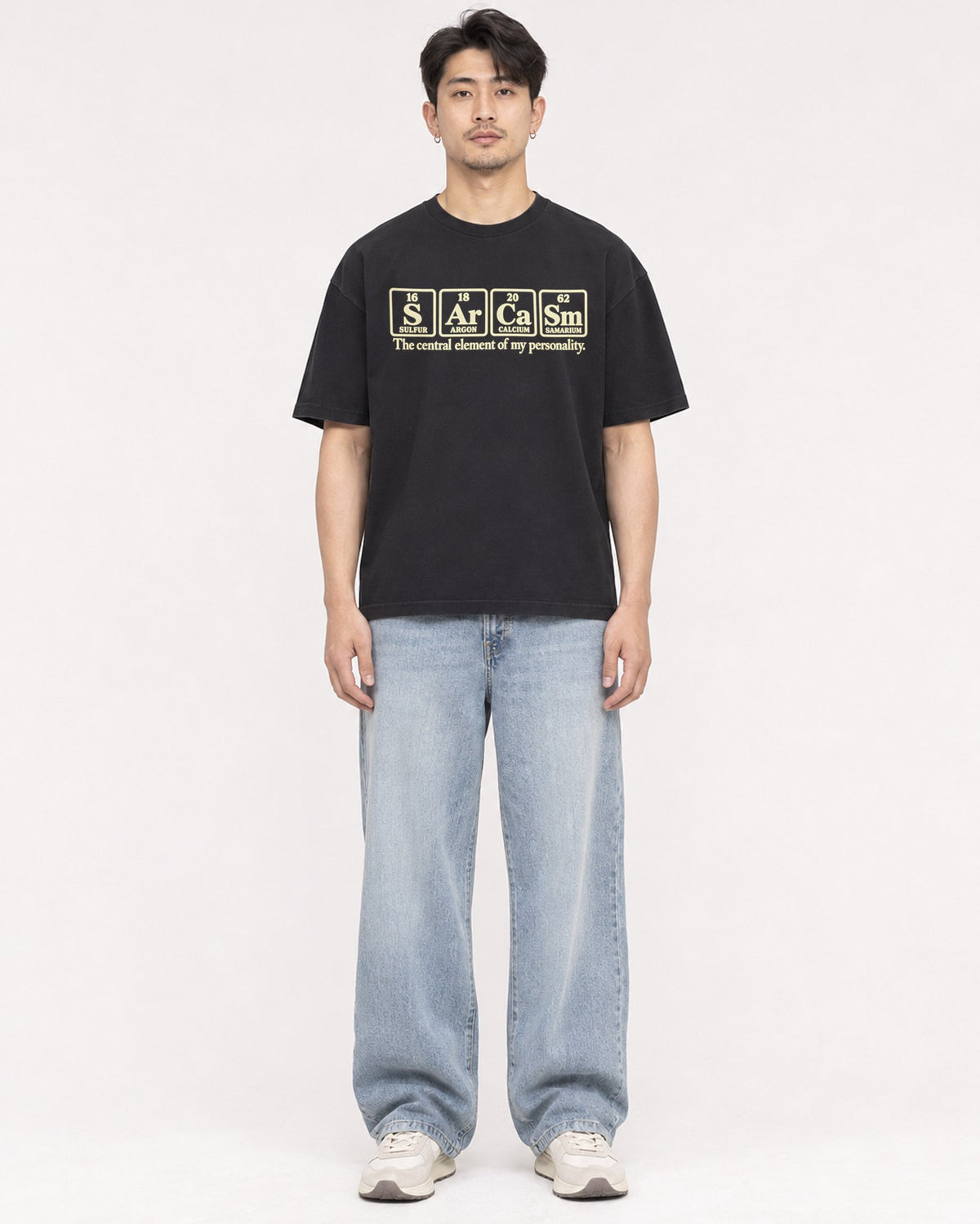 Mockup Boxy Heavyweight Tee Black male full-body 13