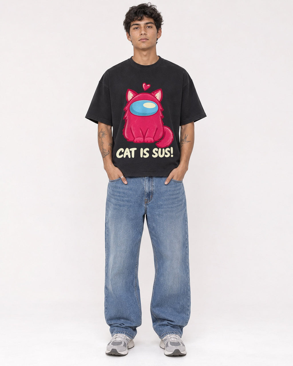 Mockup Boxy Heavyweight Tee Black male full-body 06