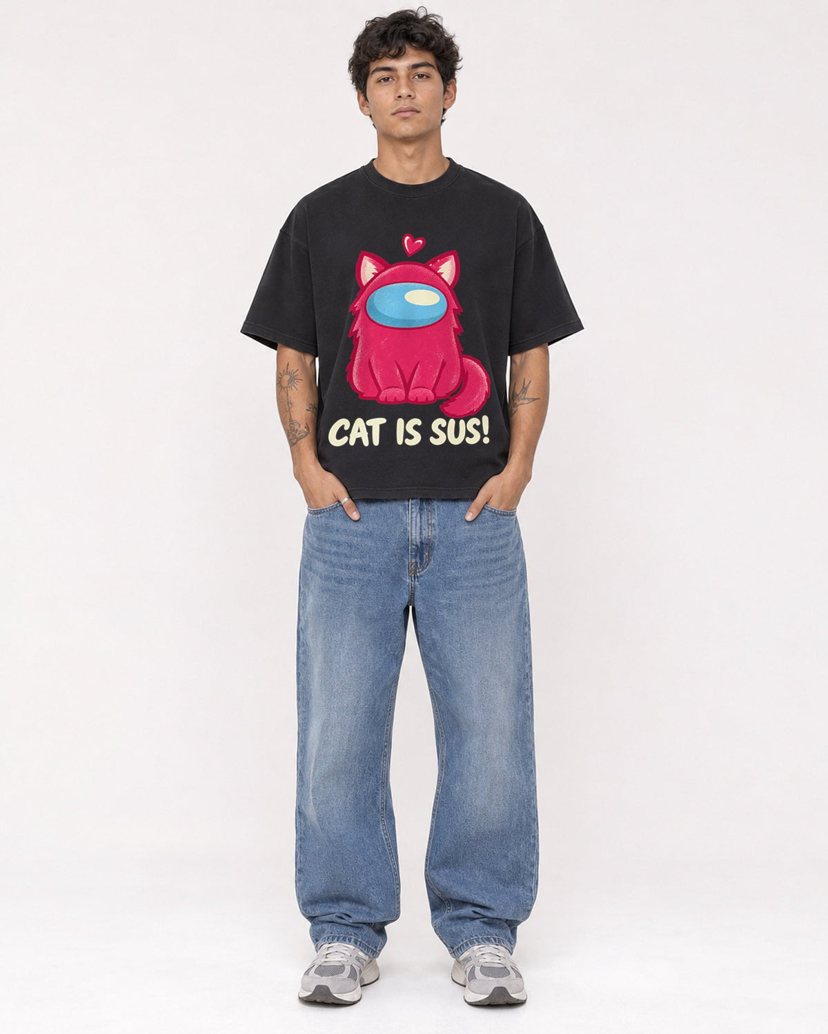 Mockup Boxy Heavyweight Tee Black male full-body 06