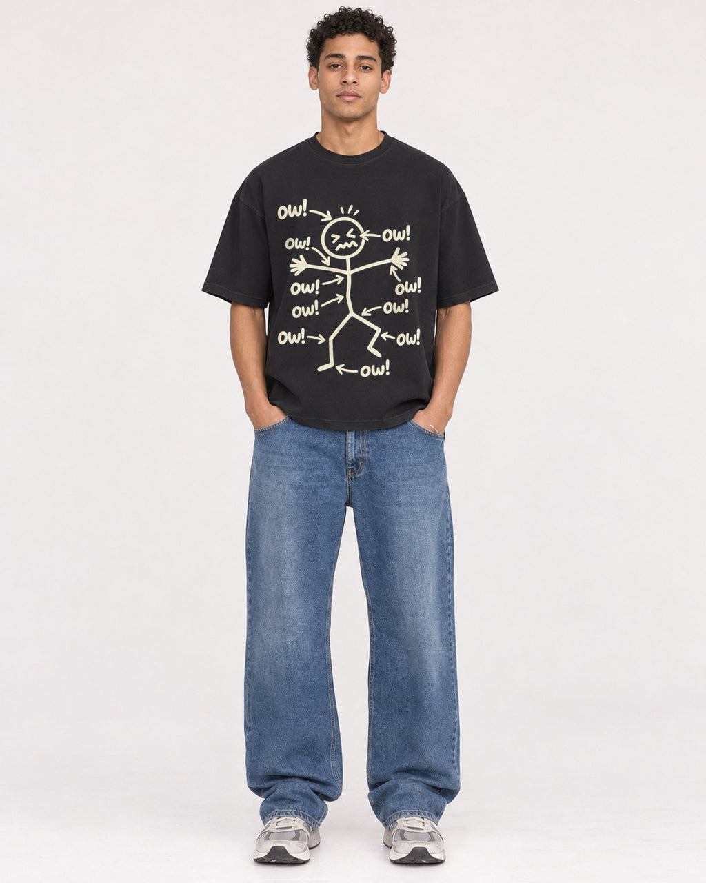 Mockup Boxy Heavyweight Tee Black male full-body 10