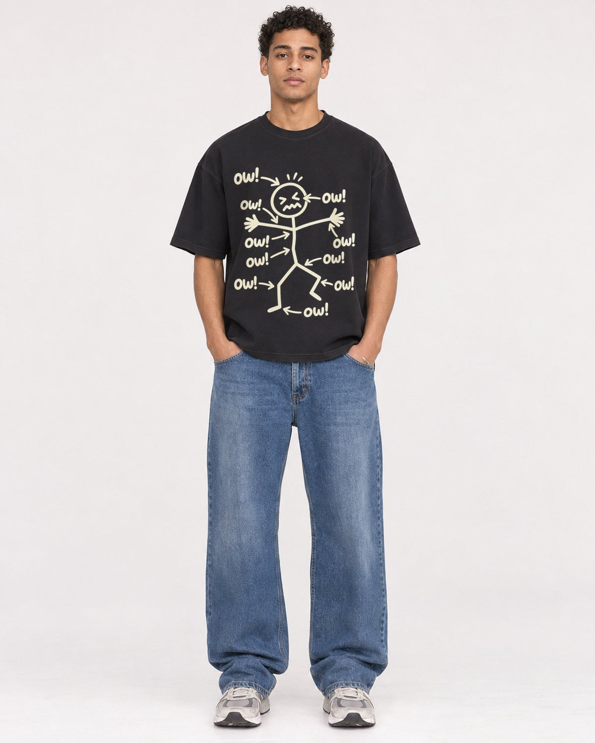 Mockup Boxy Heavyweight Tee Black male full-body 10
