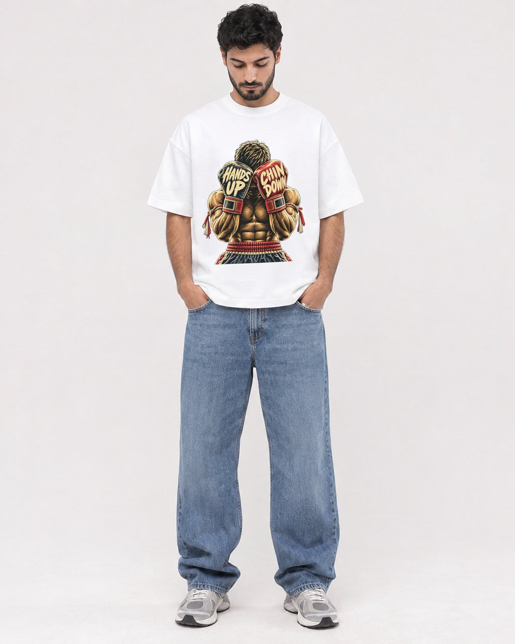 Mockup Boxy Heavyweight Tee White male full-body 07