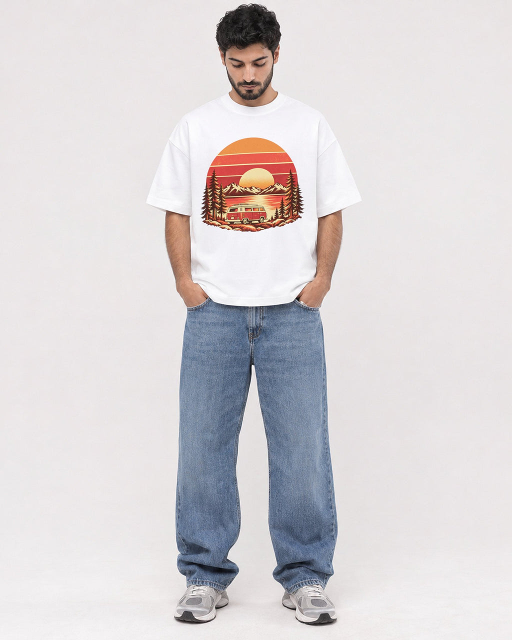 Mockup Boxy Heavyweight Tee White male full-body 07