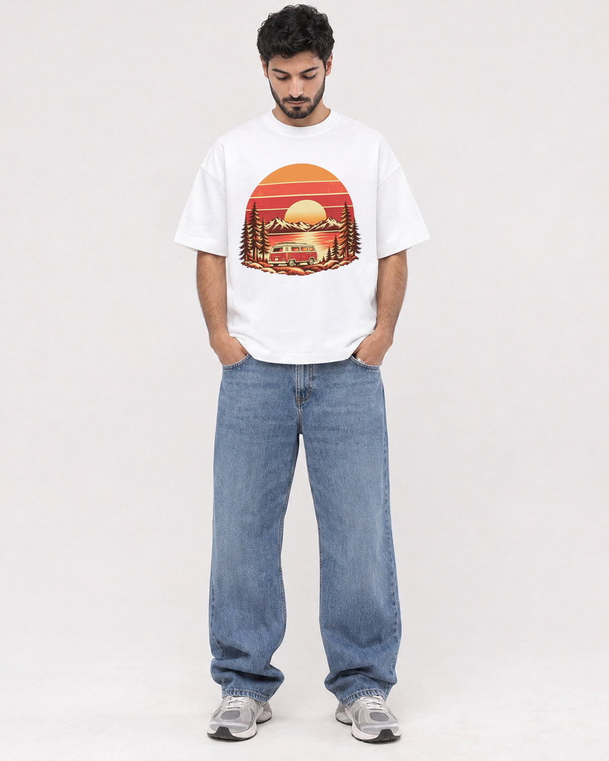 Mockup Boxy Heavyweight Tee White male full-body 07