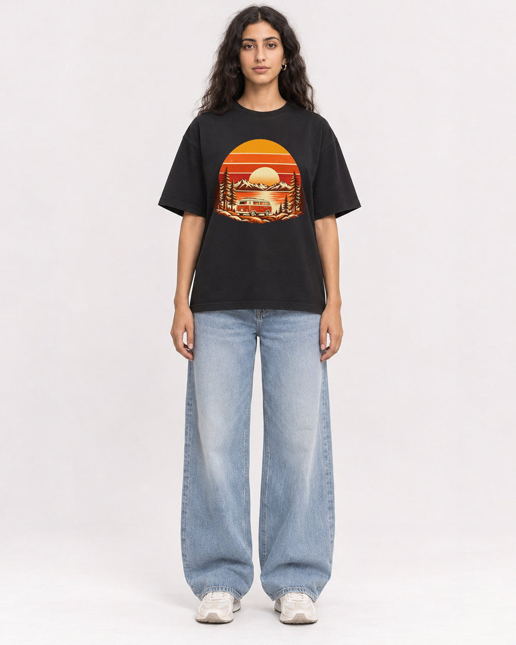 Mockup Boxy Heavyweight Tee Black female full-body 07