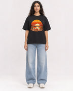 Mockup Boxy Heavyweight Tee Black female full-body 07