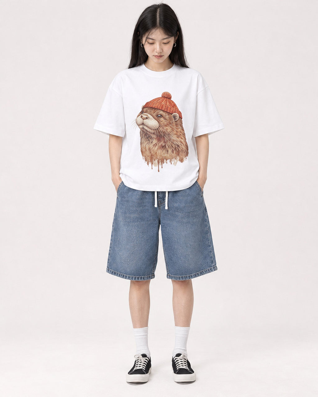 Mockup Boxy Heavyweight Tee White female full-body 01