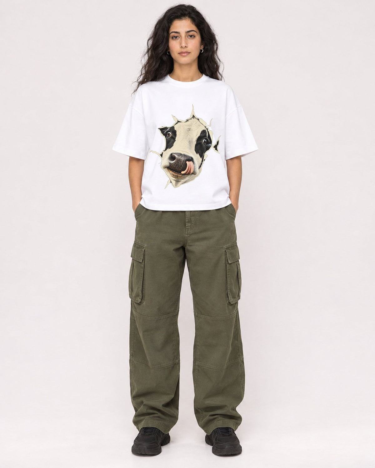 Mockup Boxy Heavyweight Tee White female full-body 07