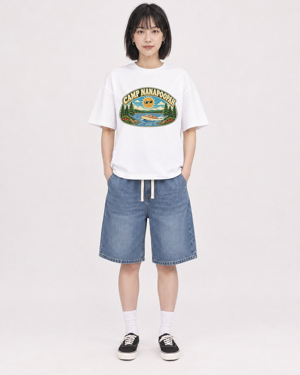 Mockup Boxy Heavyweight Tee White female full-body 11