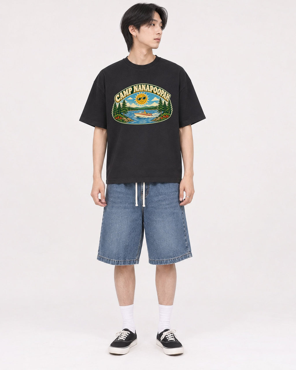 Mockup Boxy Heavyweight Tee Black male full-body 11