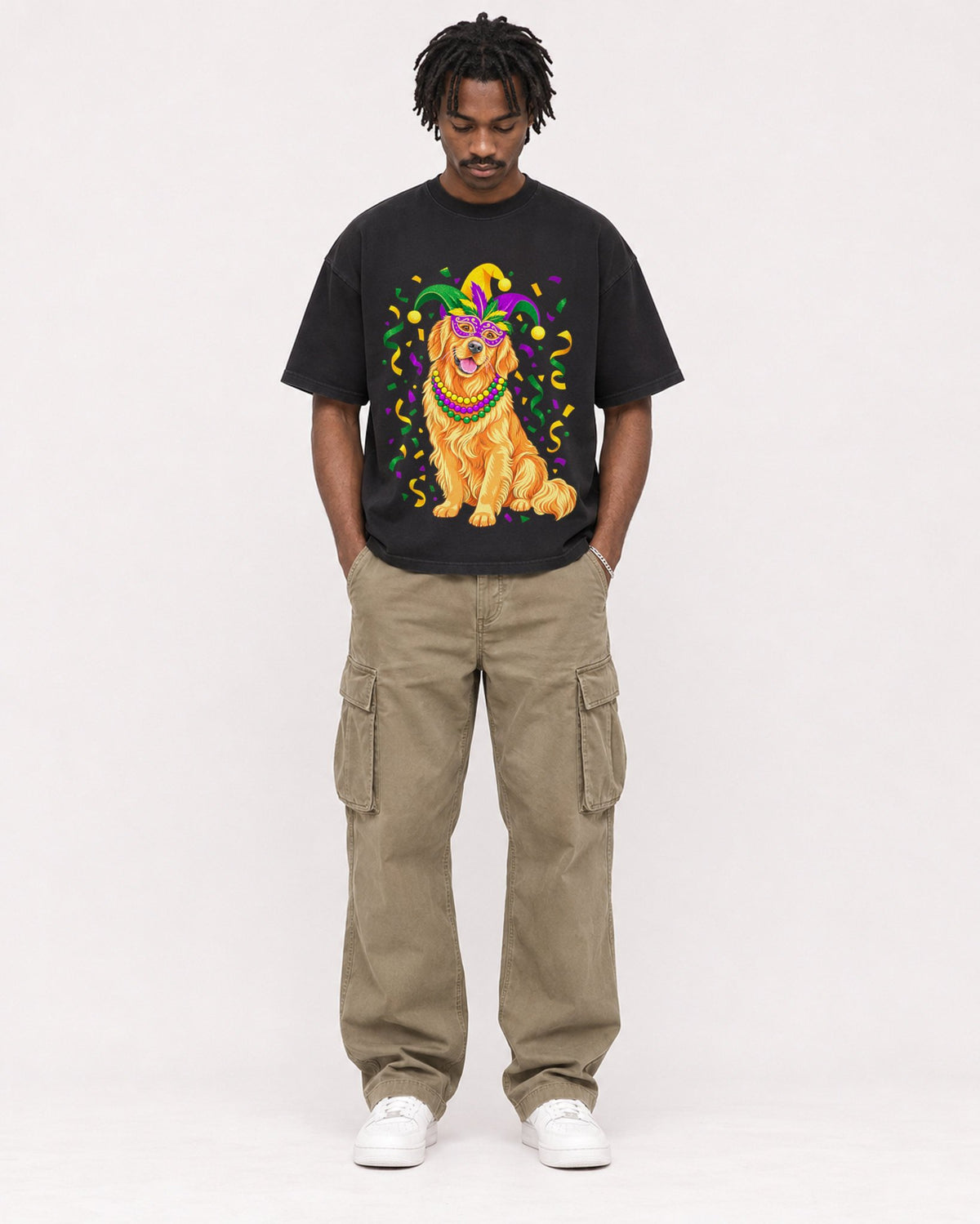 Mockup Boxy Heavyweight Tee Black male full-body 04