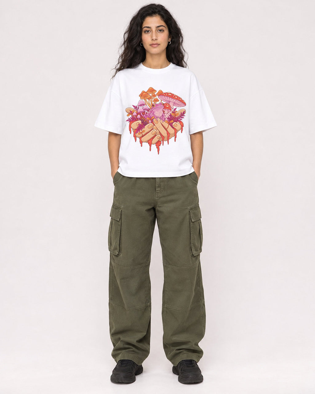 Mockup Boxy Heavyweight Tee White female full-body 07