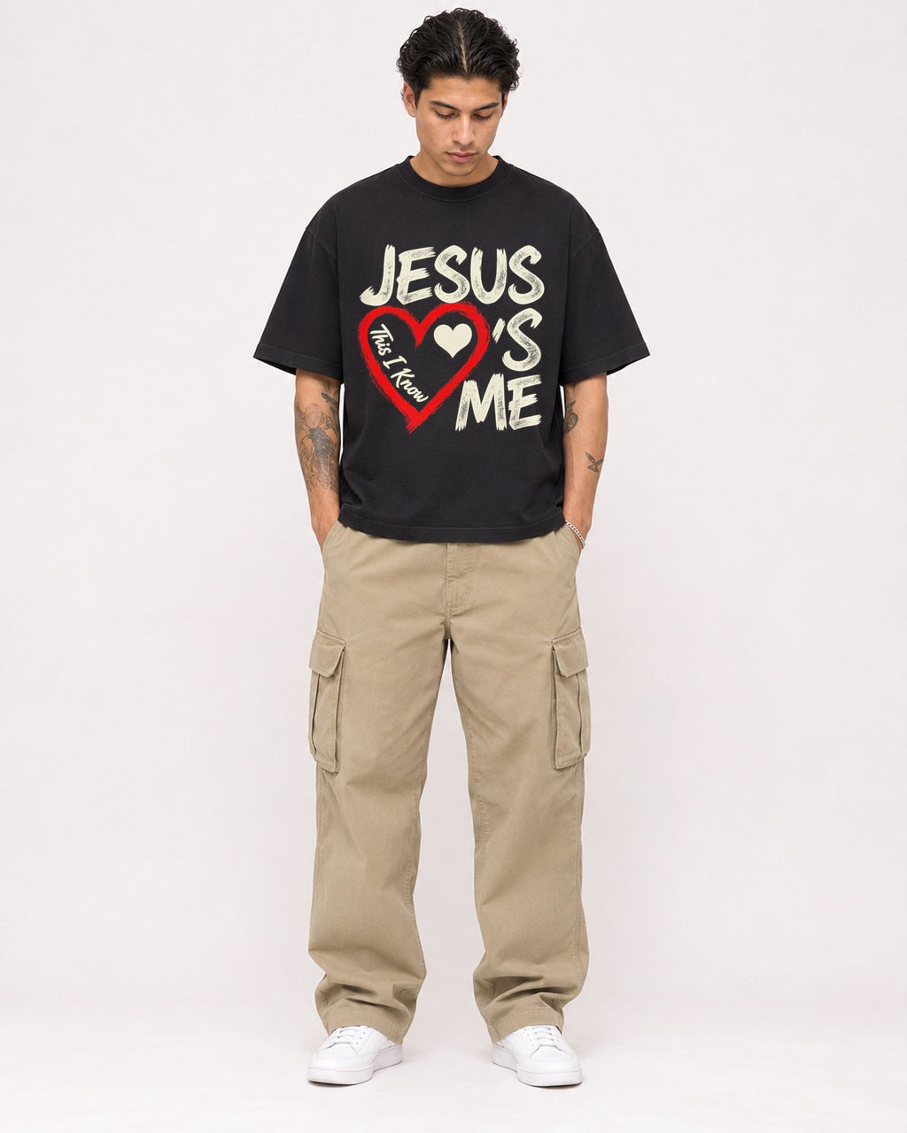 Mockup Boxy Heavyweight Tee Black male full-body 36