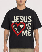 Mockup Boxy Heavyweight Tee Black male close-up 36