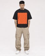 Mockup Boxy Heavyweight Tee Black male full-body 12