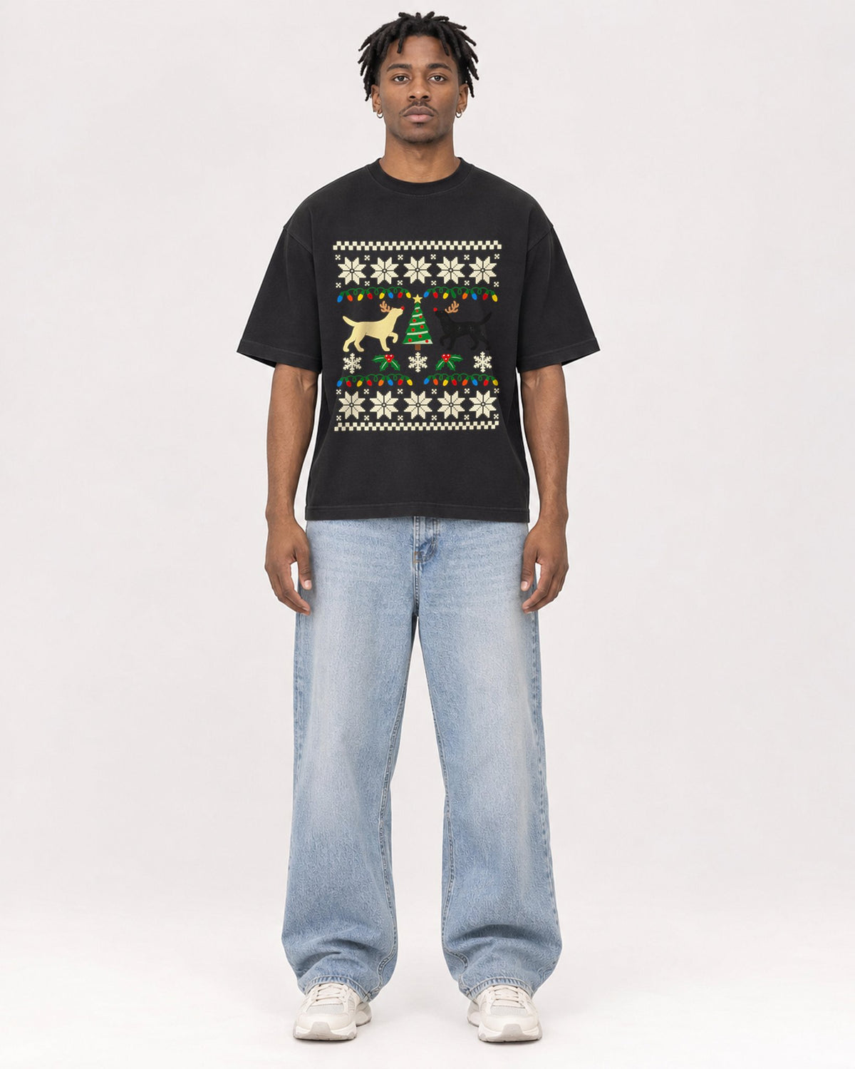 Mockup Boxy Heavyweight Tee Black male full-body 05
