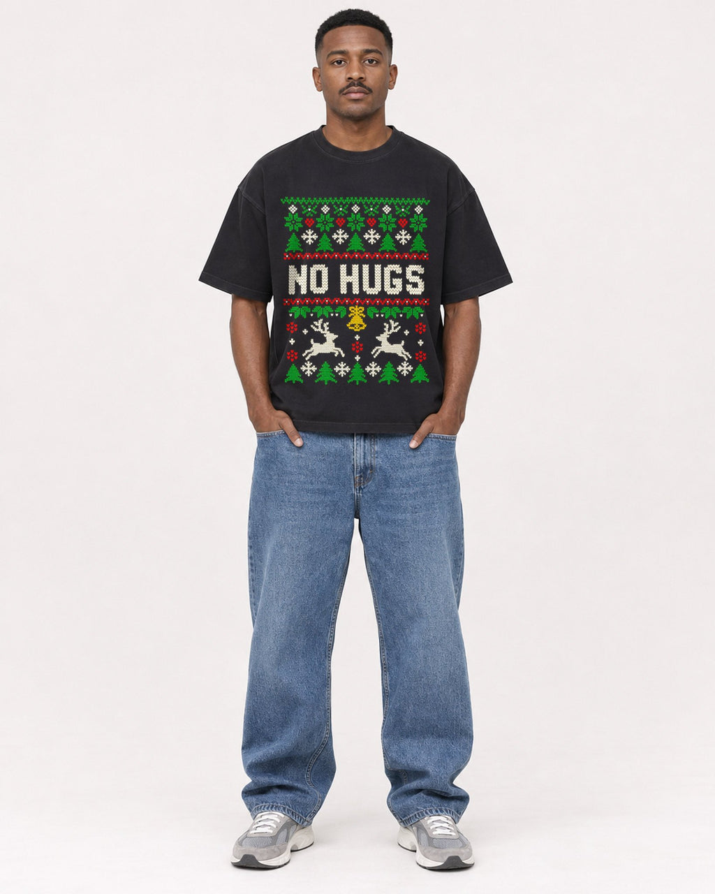 Mockup Boxy Heavyweight Tee Black male full-body 14