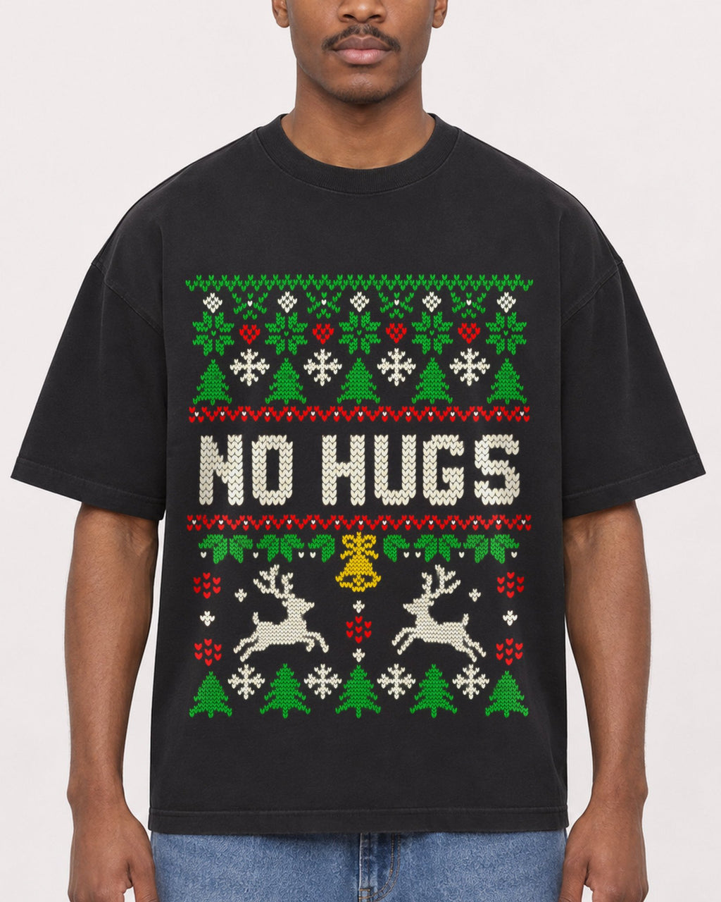 Mockup Boxy Heavyweight Tee Black male close-up 14