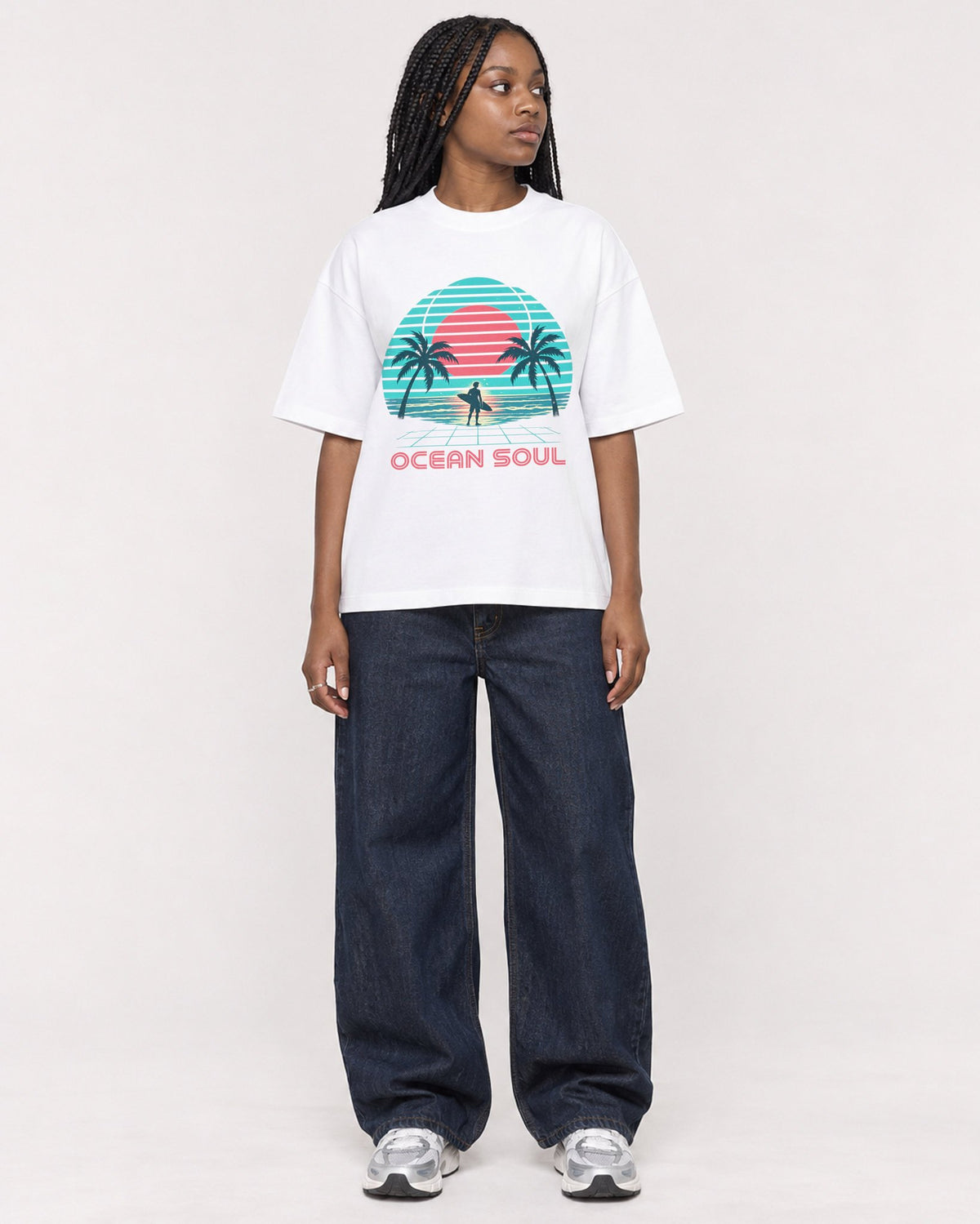 Mockup Boxy Heavyweight Tee White female full-body 04