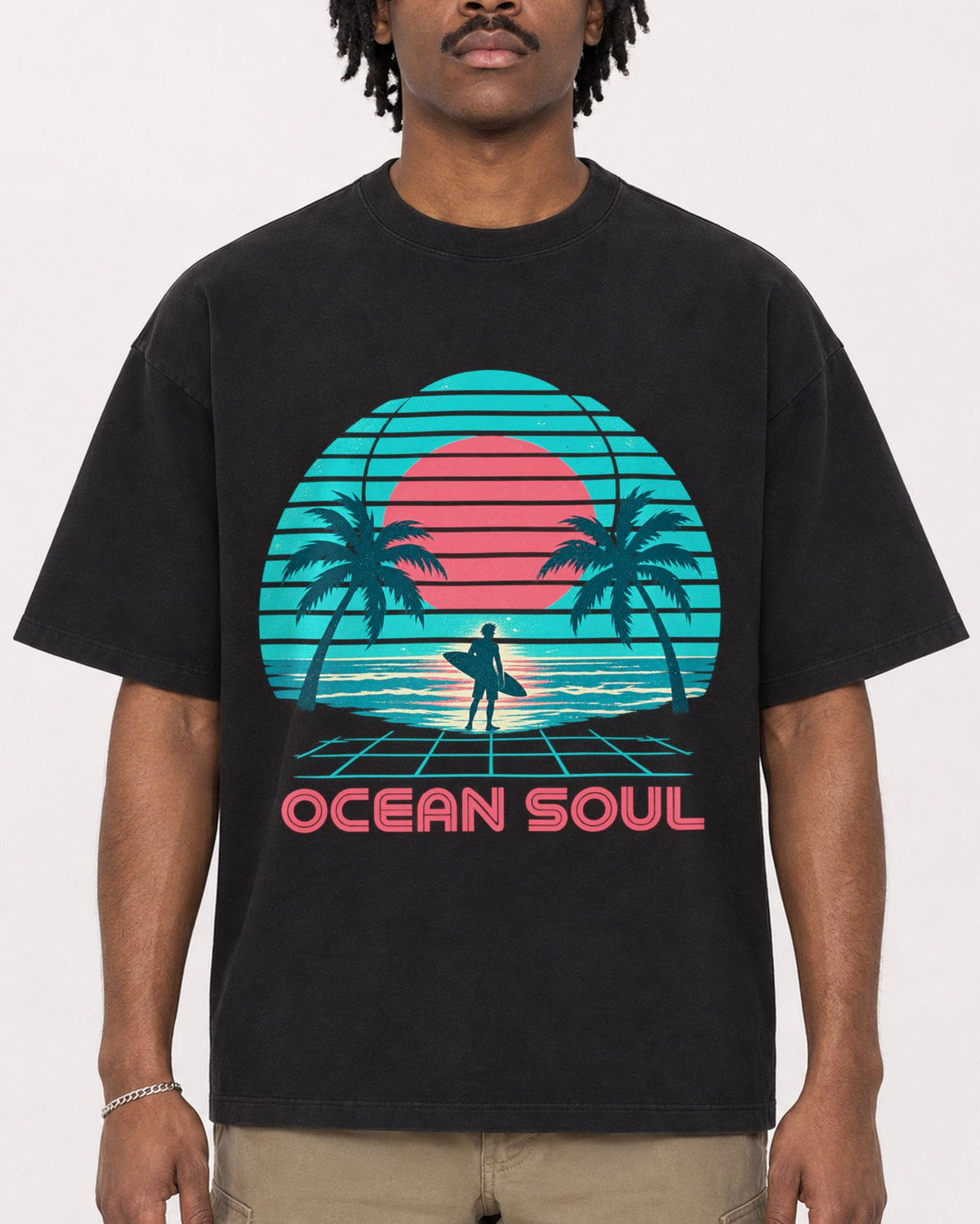 Mockup Boxy Heavyweight Tee Black male close-up 04