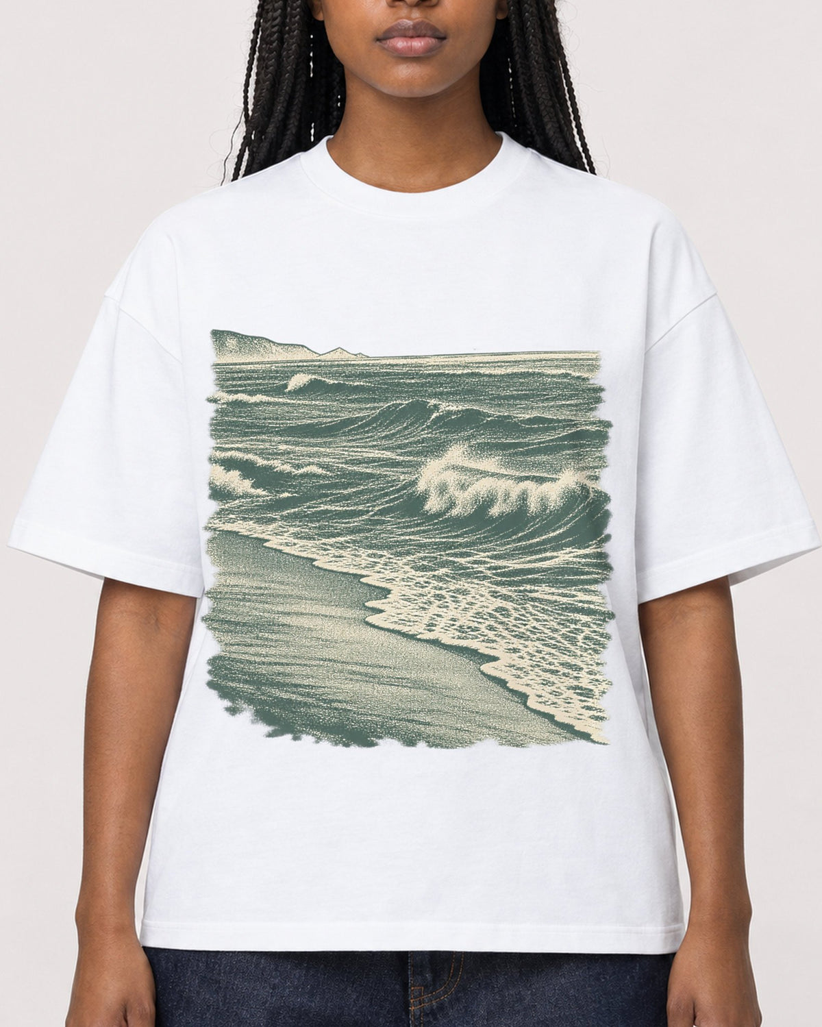 Mockup Boxy Heavyweight Tee White female close-up 04